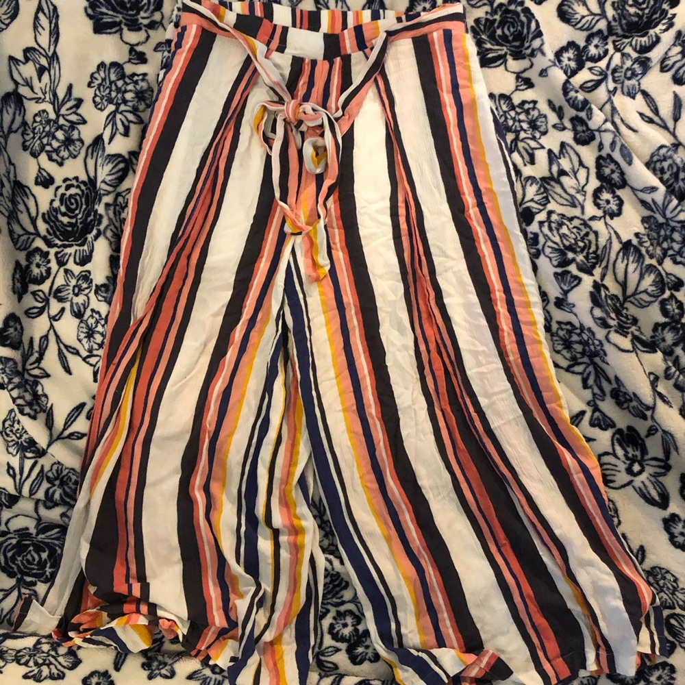 Multi colored striped flowy pants